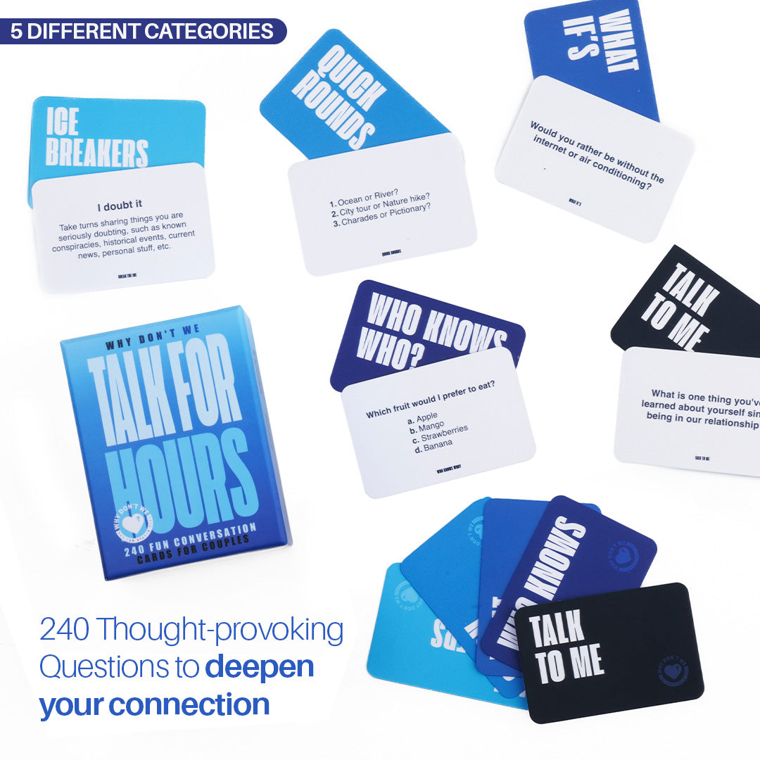 Talk for Hours card game open box showing card decks